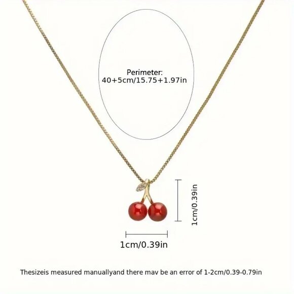 Necklace Cherry Bomb Charm Sweet Rhinestone Minimalist Pendant Gold Chain Trendy - Picture 3 of 3